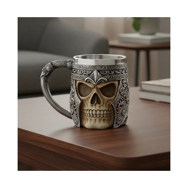 Tazon 3D de Resina y Acero Calavera