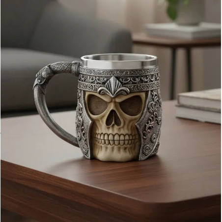 Tazon 3D de Resina y Acero Calavera