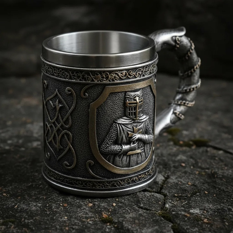 Tazon 3D Resina y acero Caballero Medieval Templario
