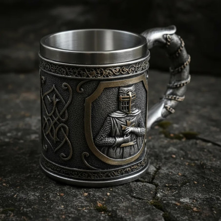 Tazon 3D Resina y acero Caballero Medieval Templario